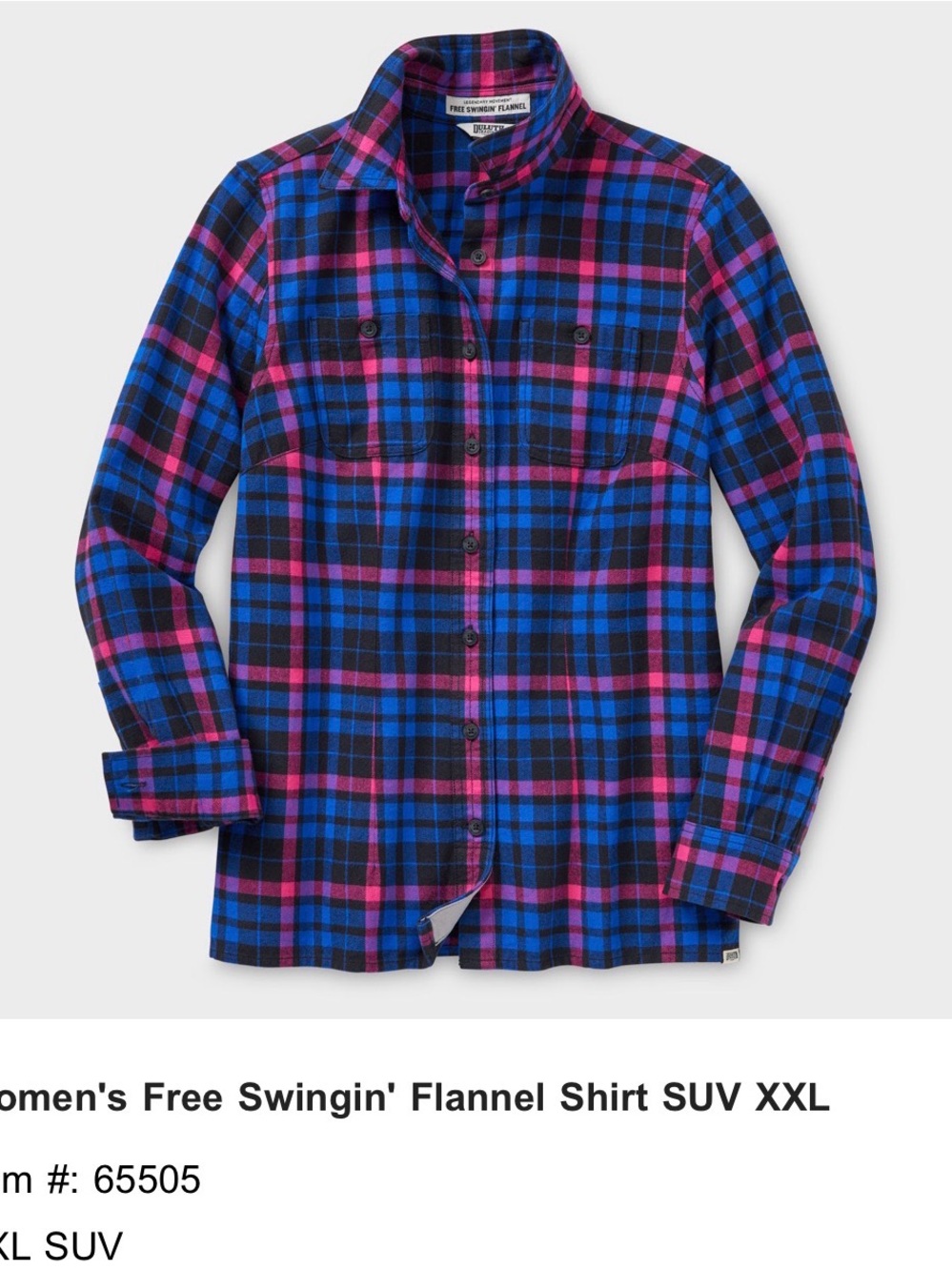 Duluth Trading Co Blue and Pink Plaid Button-Down Flannel Shirt